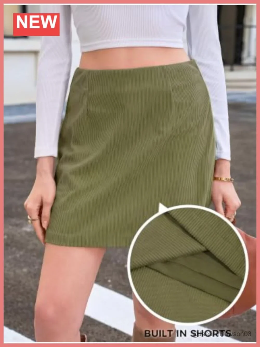 Womens Corduroy High Waist A-Line Mini Skirt with Built-in Shorts